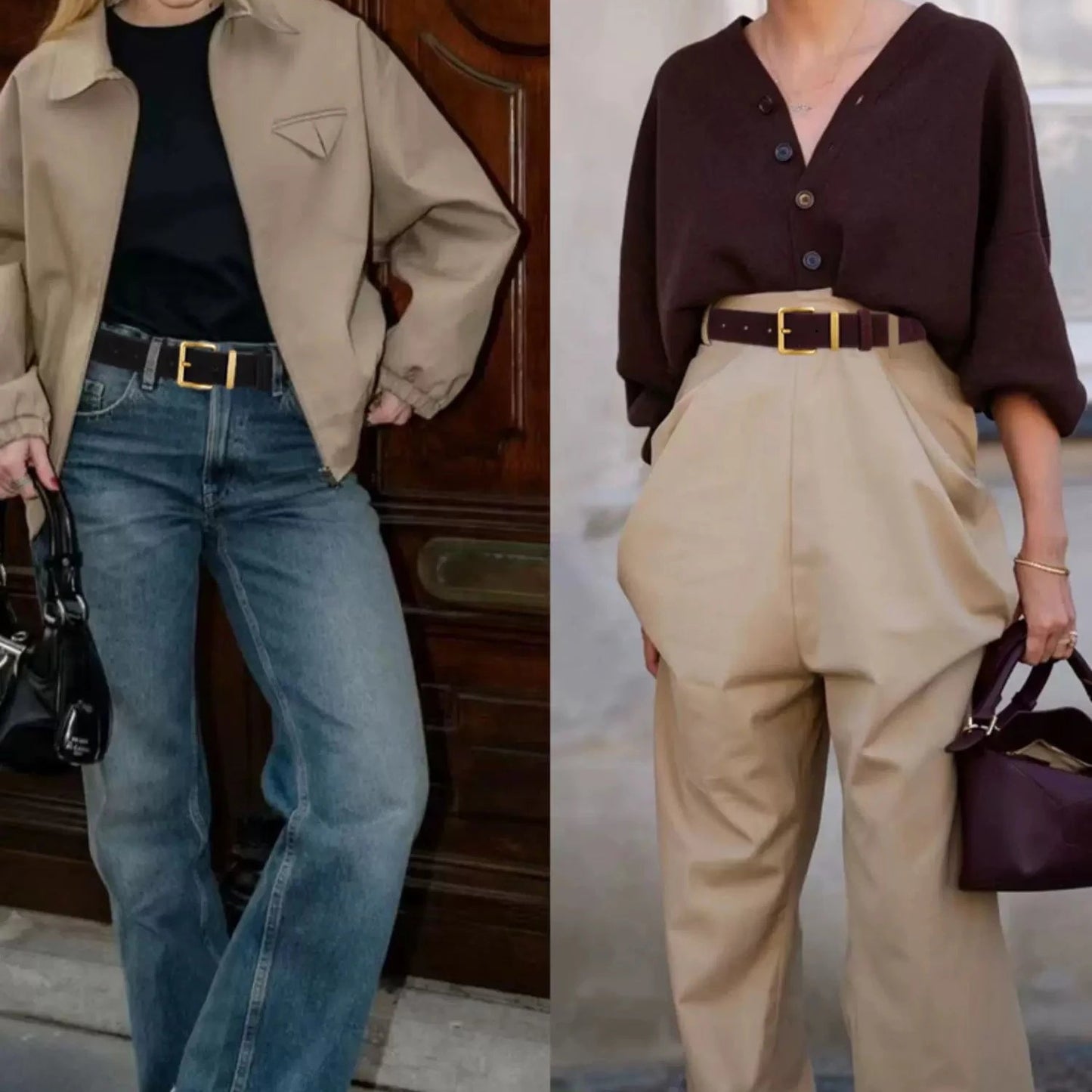 Zamszowy pasek ze złotą klamerką