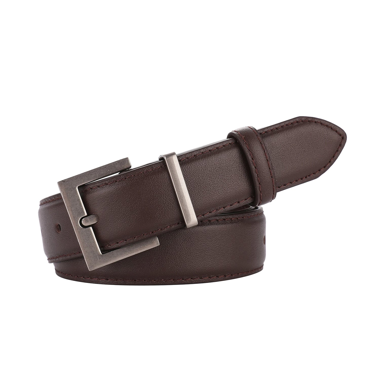 Elegancki skórzany pasek ze srebrną kwadratową klamrą