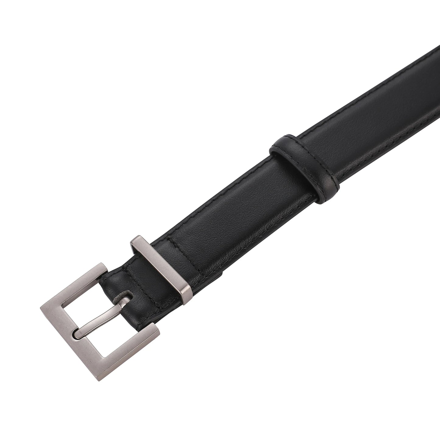 Elegancki skórzany pasek ze srebrną kwadratową klamrą