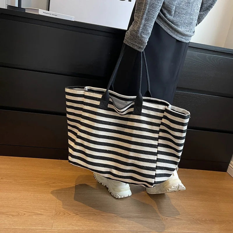Materiałowa torba shopper w paski