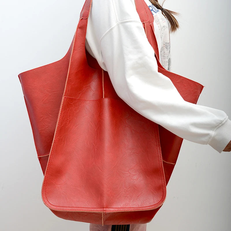 Duża skórzana torba shopper z kieszenią