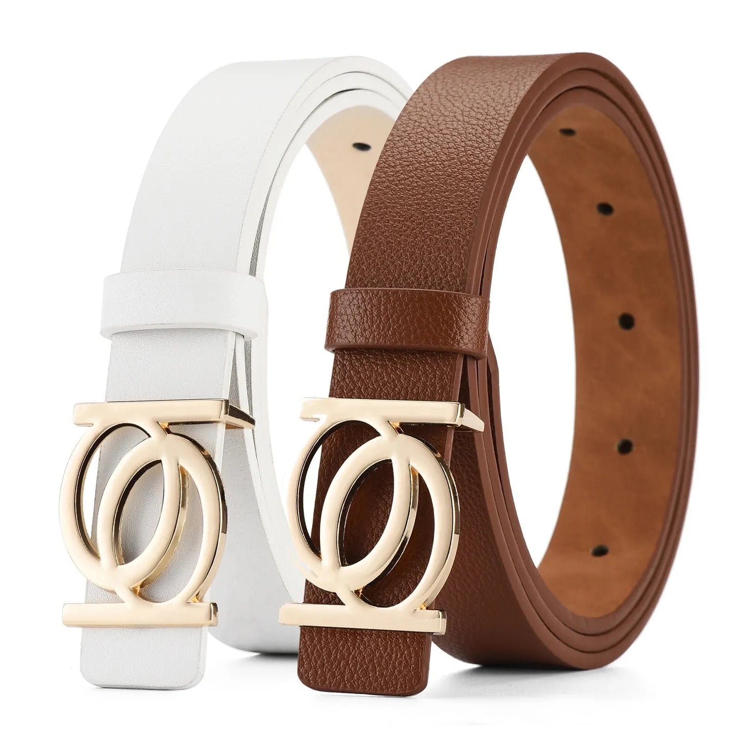 Skórzany pasek z ozdobną złotą klamrą