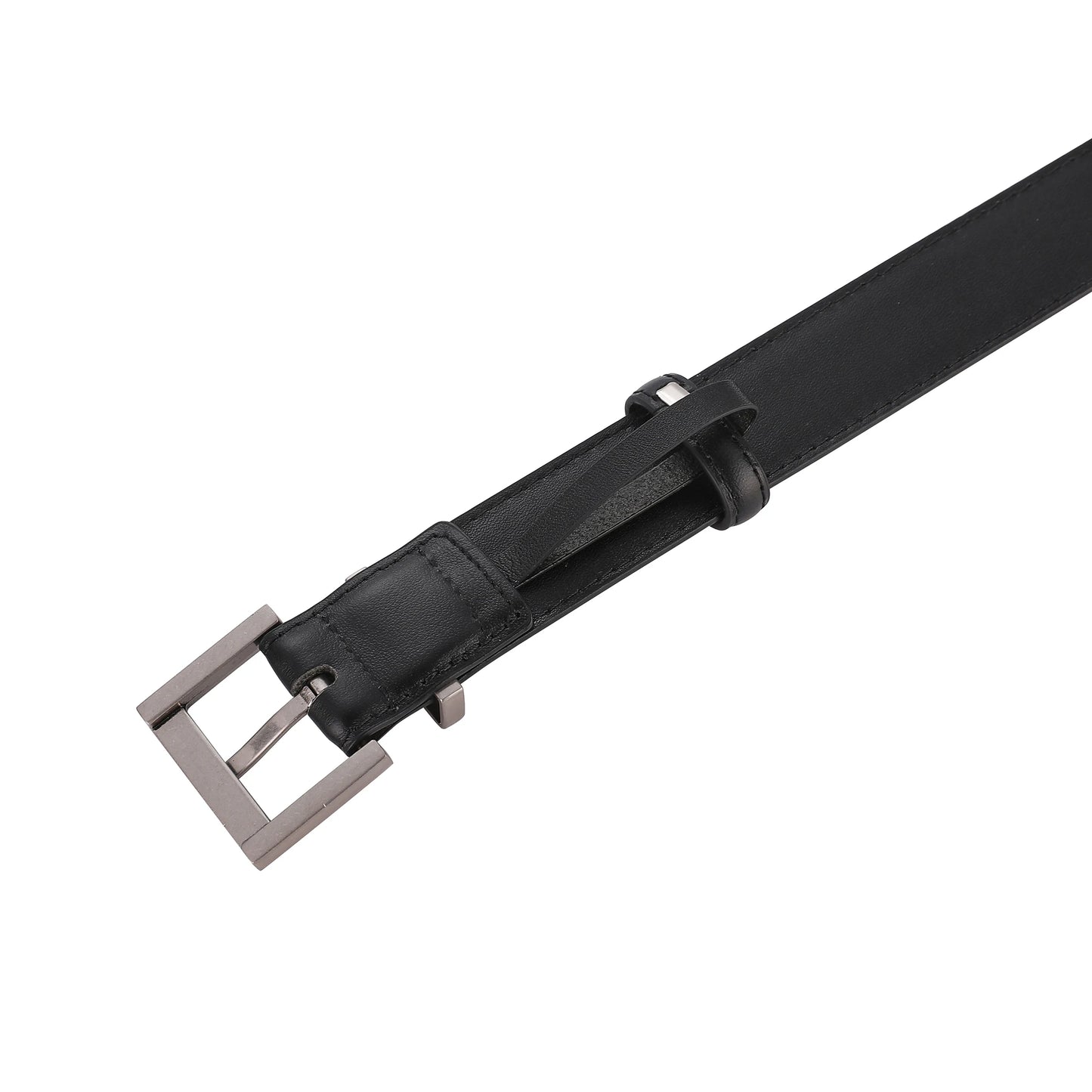 Elegancki skórzany pasek ze srebrną kwadratową klamrą
