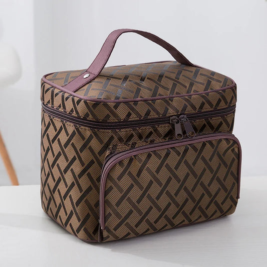 Duża kosmetyczka materiałowa z uchwytem na rękę