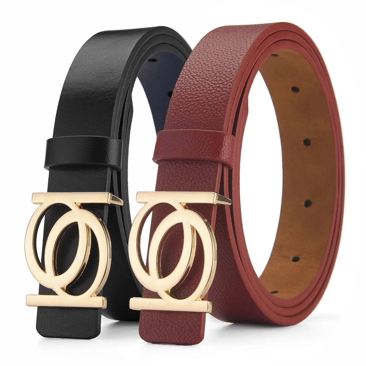 Skórzany pasek z ozdobną złotą klamrą