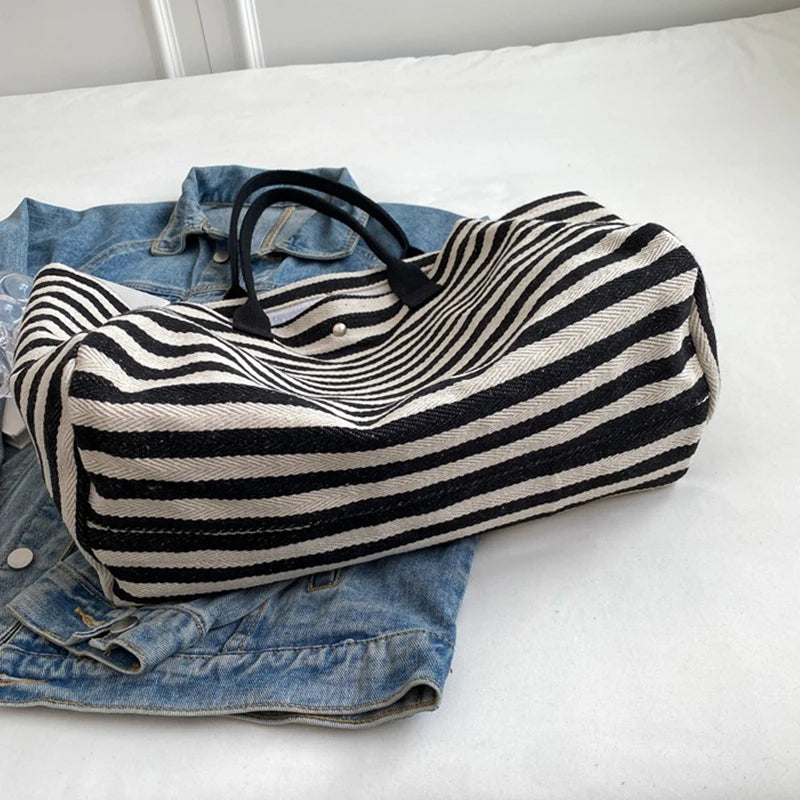 Materiałowa torba shopper w paski