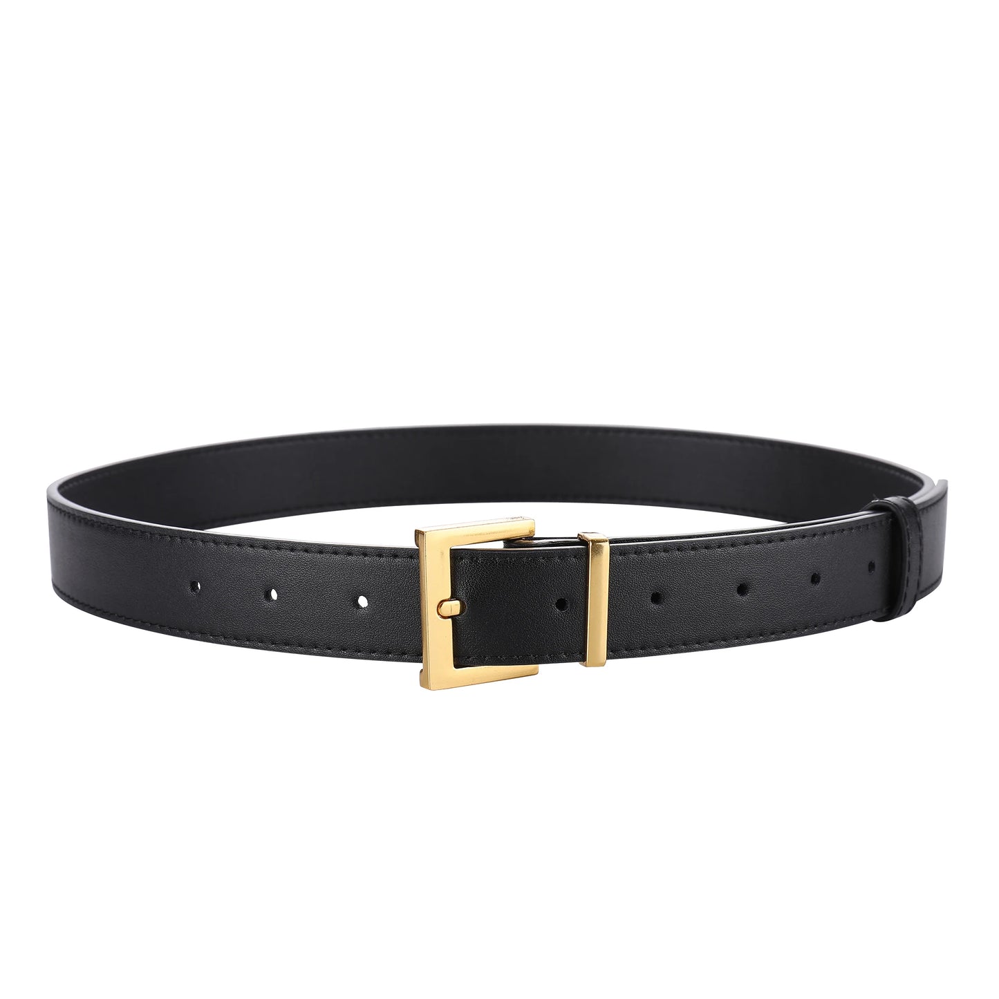 Elegancki skórzany pasek ze złotą kwadratową klamerką