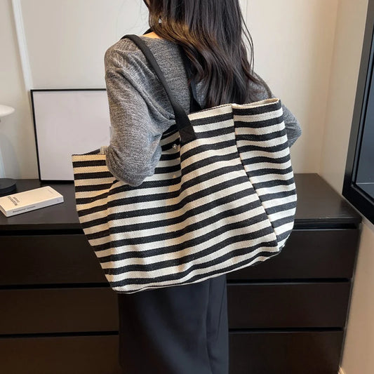 Materiałowa torba shopper w paski
