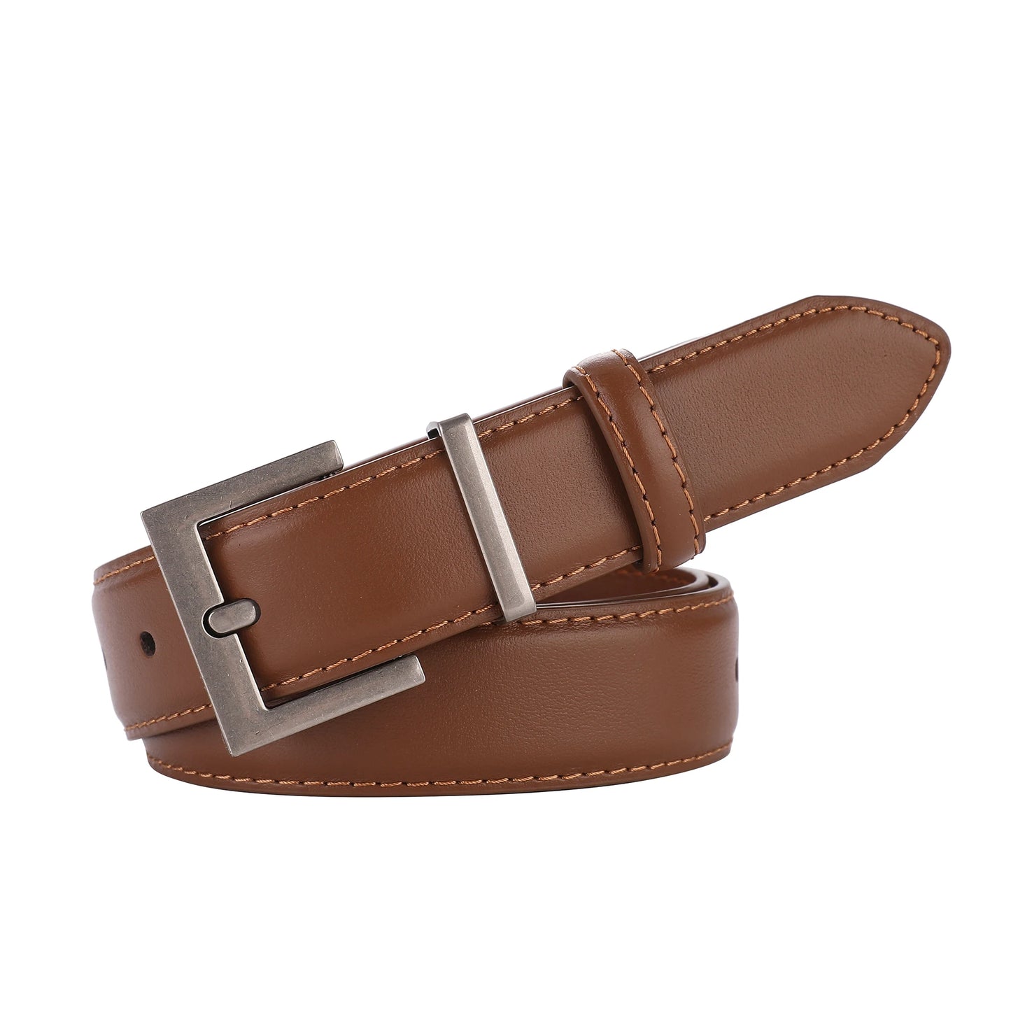 Elegancki skórzany pasek ze srebrną kwadratową klamrą