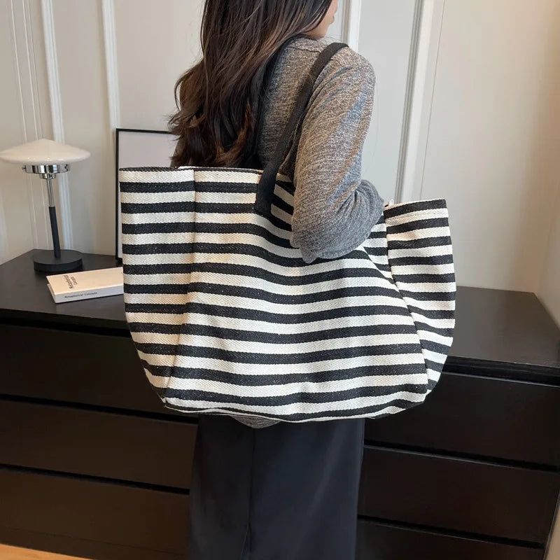 Materiałowa torba shopper w paski