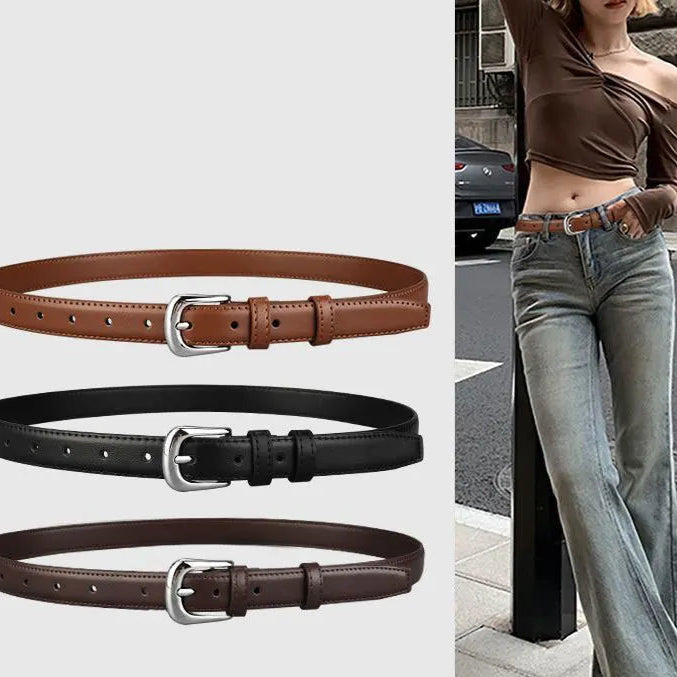 Klasyczny pasek ze srebrną zaokrągloną klamerką