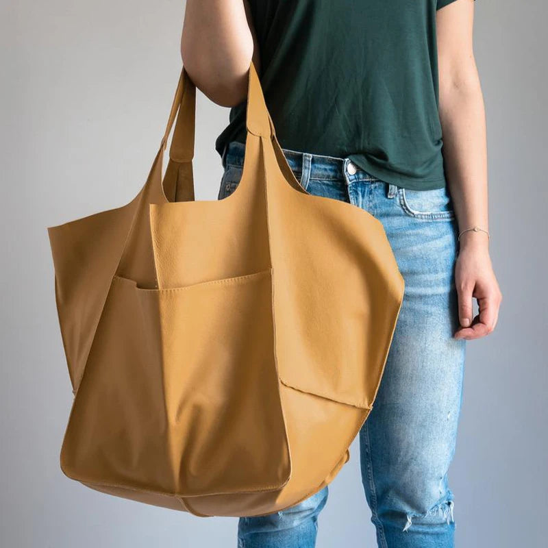 Duża skórzana torba shopper z kieszenią