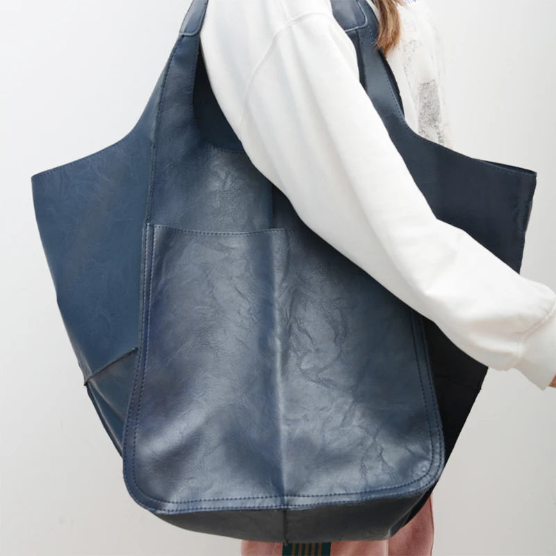 Duża skórzana torba shopper z kieszenią
