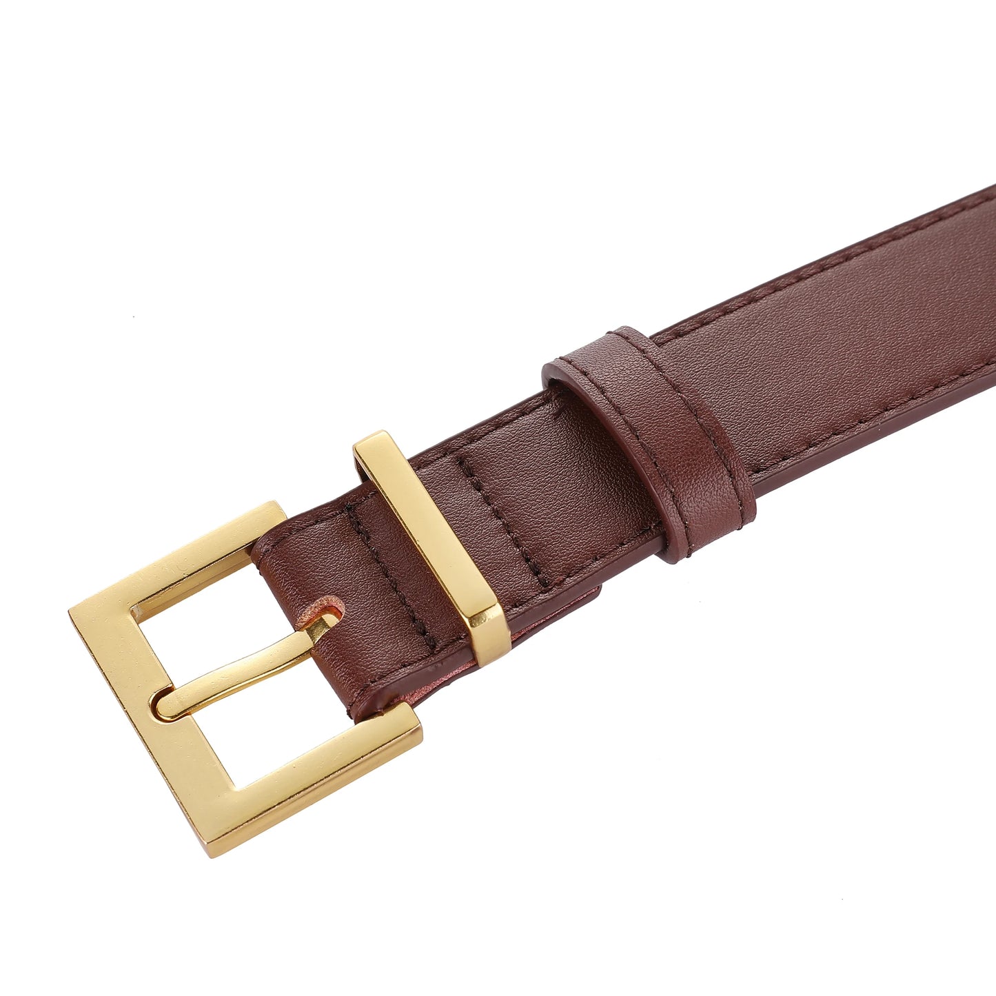 Elegancki skórzany pasek ze złotą kwadratową klamerką