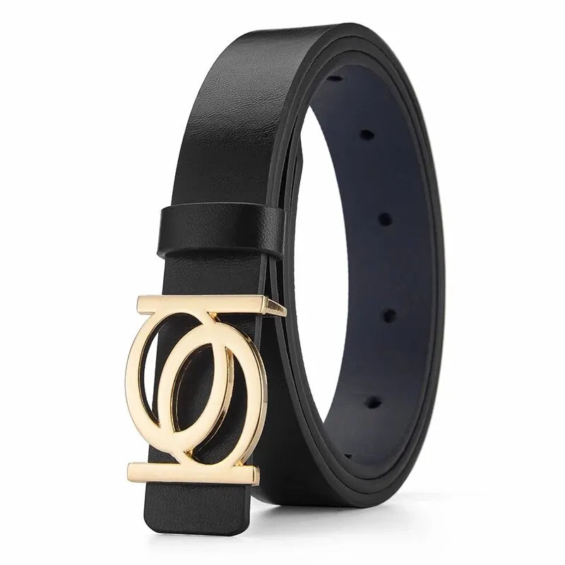 Skórzany pasek z ozdobną złotą klamrą