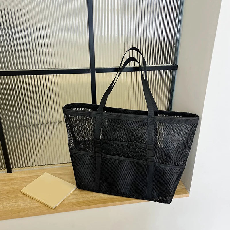 Półprzezroczysta torba plażowa shopper z siateczki