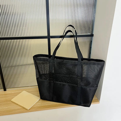 Półprzezroczysta torba plażowa shopper z siateczki