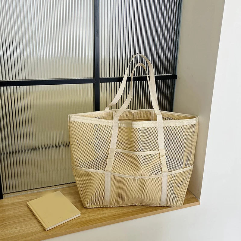 Półprzezroczysta torba plażowa shopper z siateczki