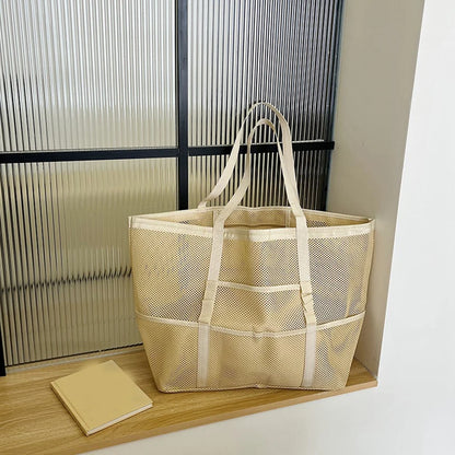 Półprzezroczysta torba plażowa shopper z siateczki