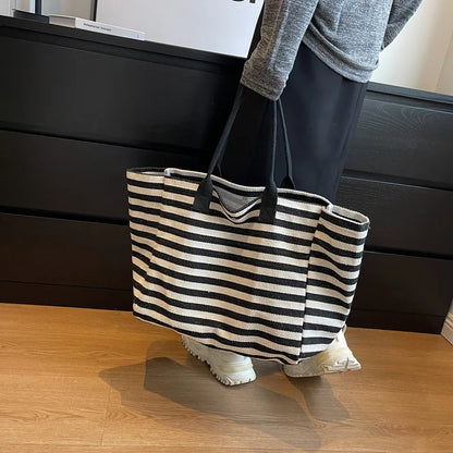 Materiałowa torba shopper w paski