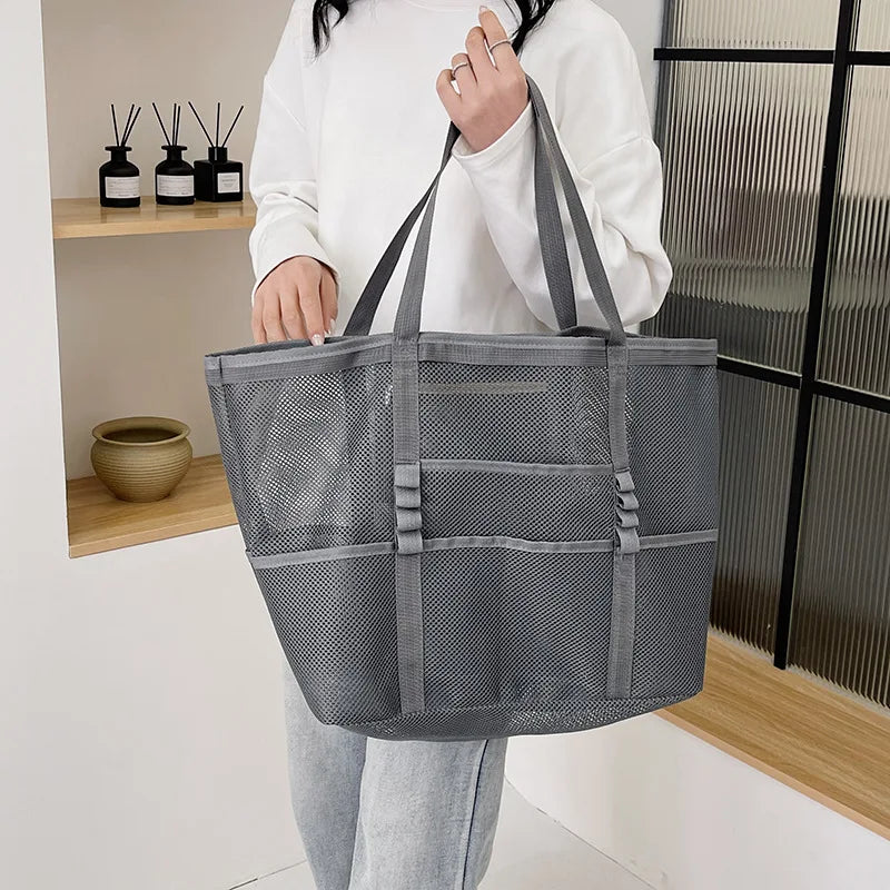Półprzezroczysta torba plażowa shopper z siateczki