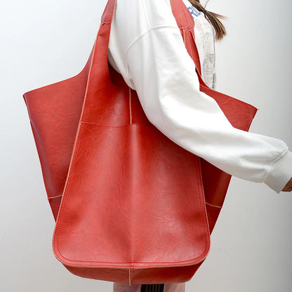 Duża skórzana torba shopper z kieszenią