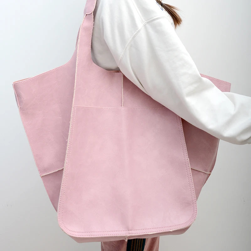 Duża skórzana torba shopper z kieszenią