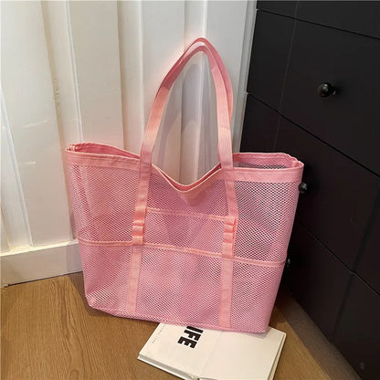 Półprzezroczysta torba plażowa shopper z siateczki