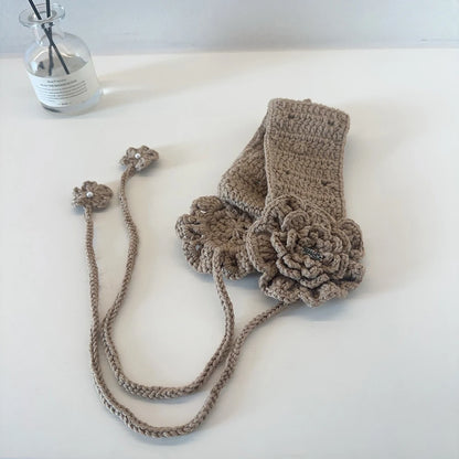 Dziergane nauszniki z kwiatami