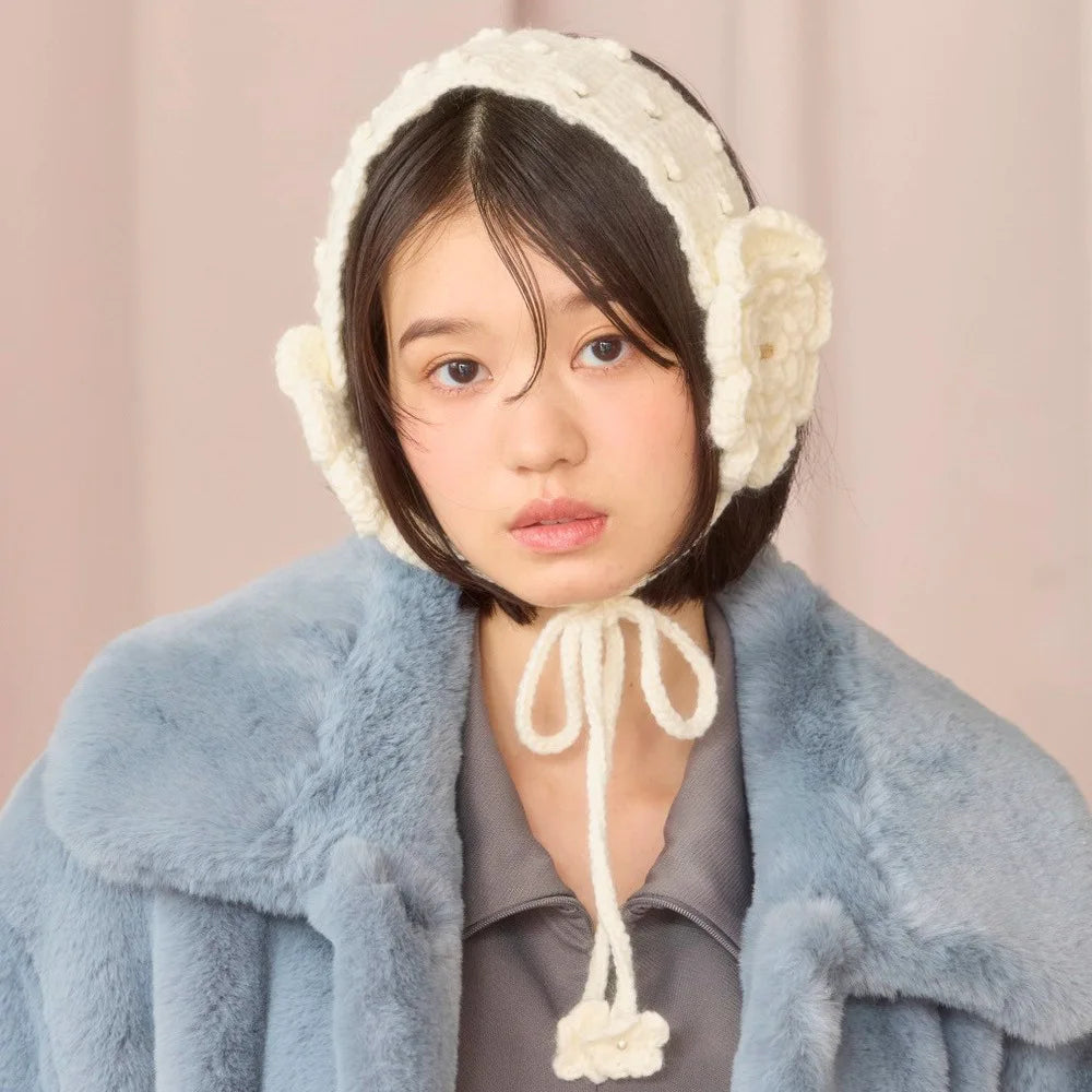 Dziergane nauszniki z kwiatami