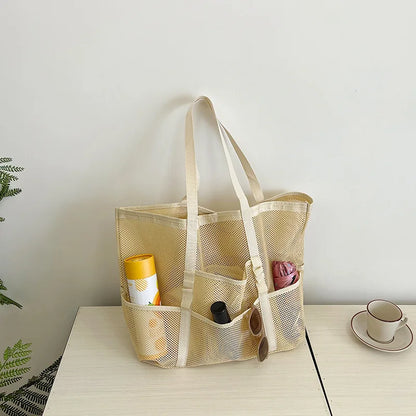 Półprzezroczysta torba plażowa shopper z siateczki