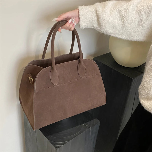 Brązowa duża torebka shopper z zamszu ekologicznego