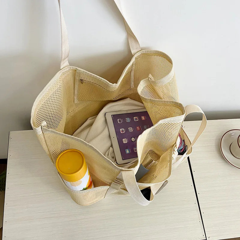 Półprzezroczysta torba plażowa shopper z siateczki