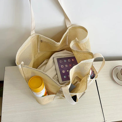 Półprzezroczysta torba plażowa shopper z siateczki