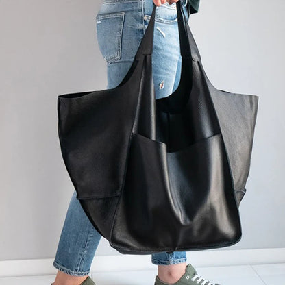 Duża skórzana torba shopper z kieszenią