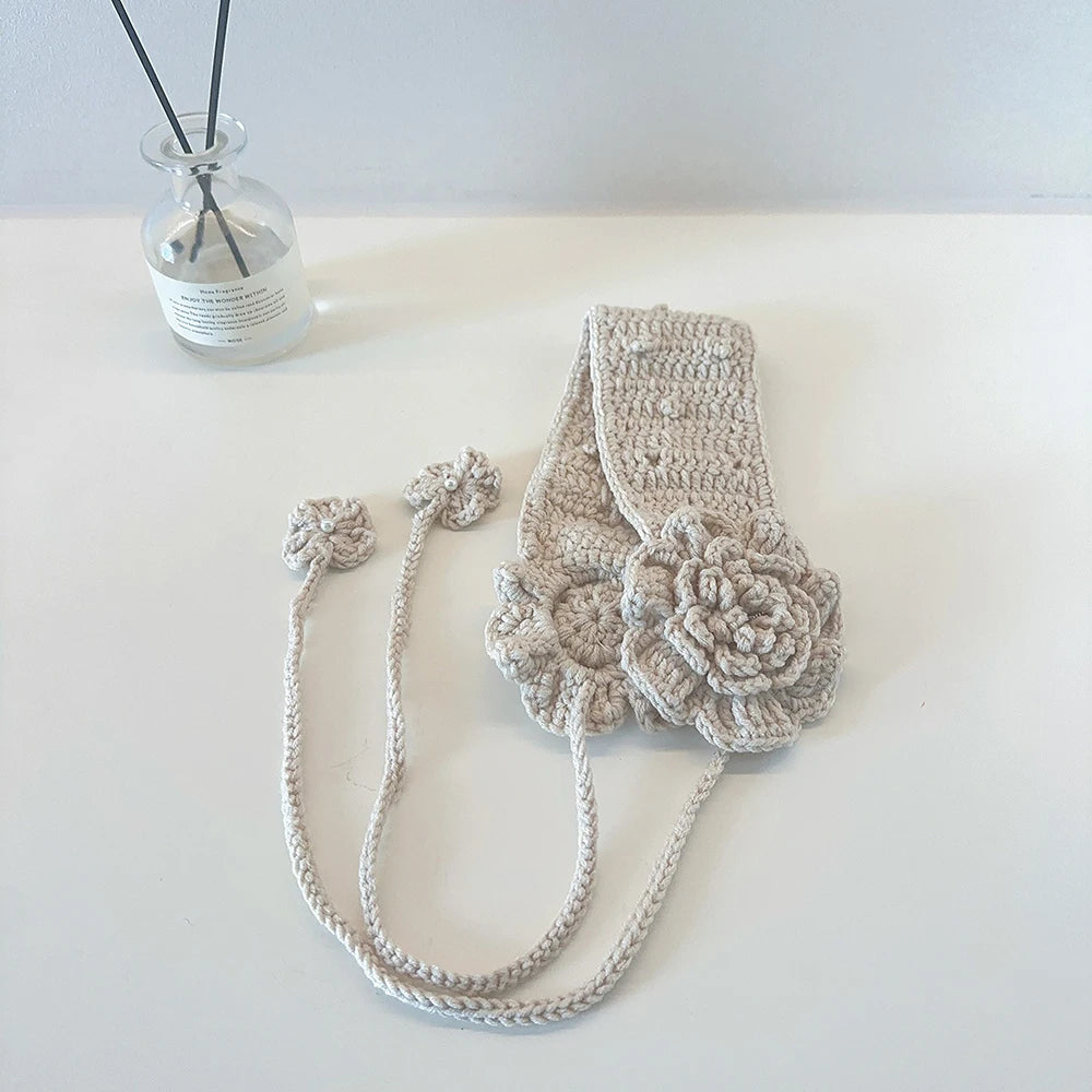 Dziergane nauszniki z kwiatami