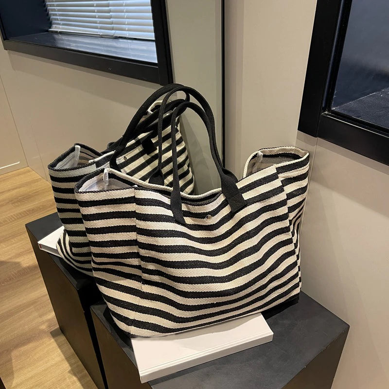 Materiałowa torba shopper w paski