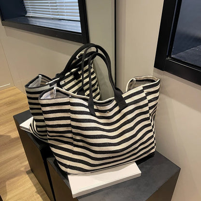 Materiałowa torba shopper w paski