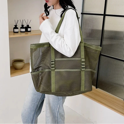 Półprzezroczysta torba plażowa shopper z siateczki