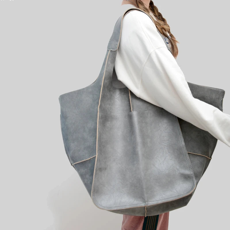 Duża skórzana torba shopper z kieszenią