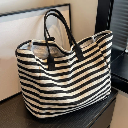 Materiałowa torba shopper w paski